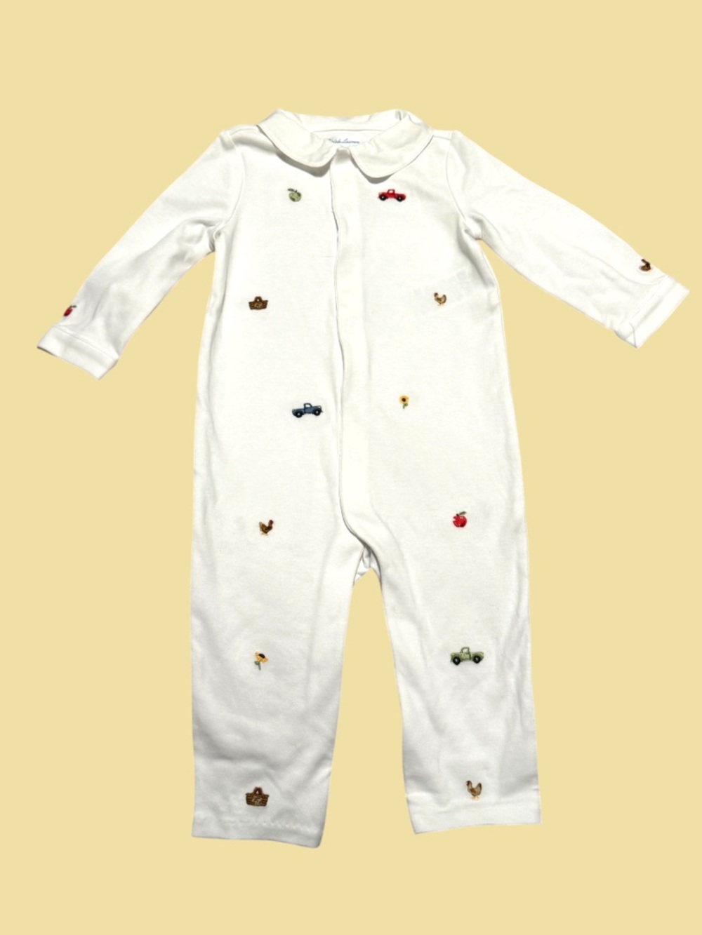 Ralph Lauren Romper with Tiny Multicolor Embroidered Motifs